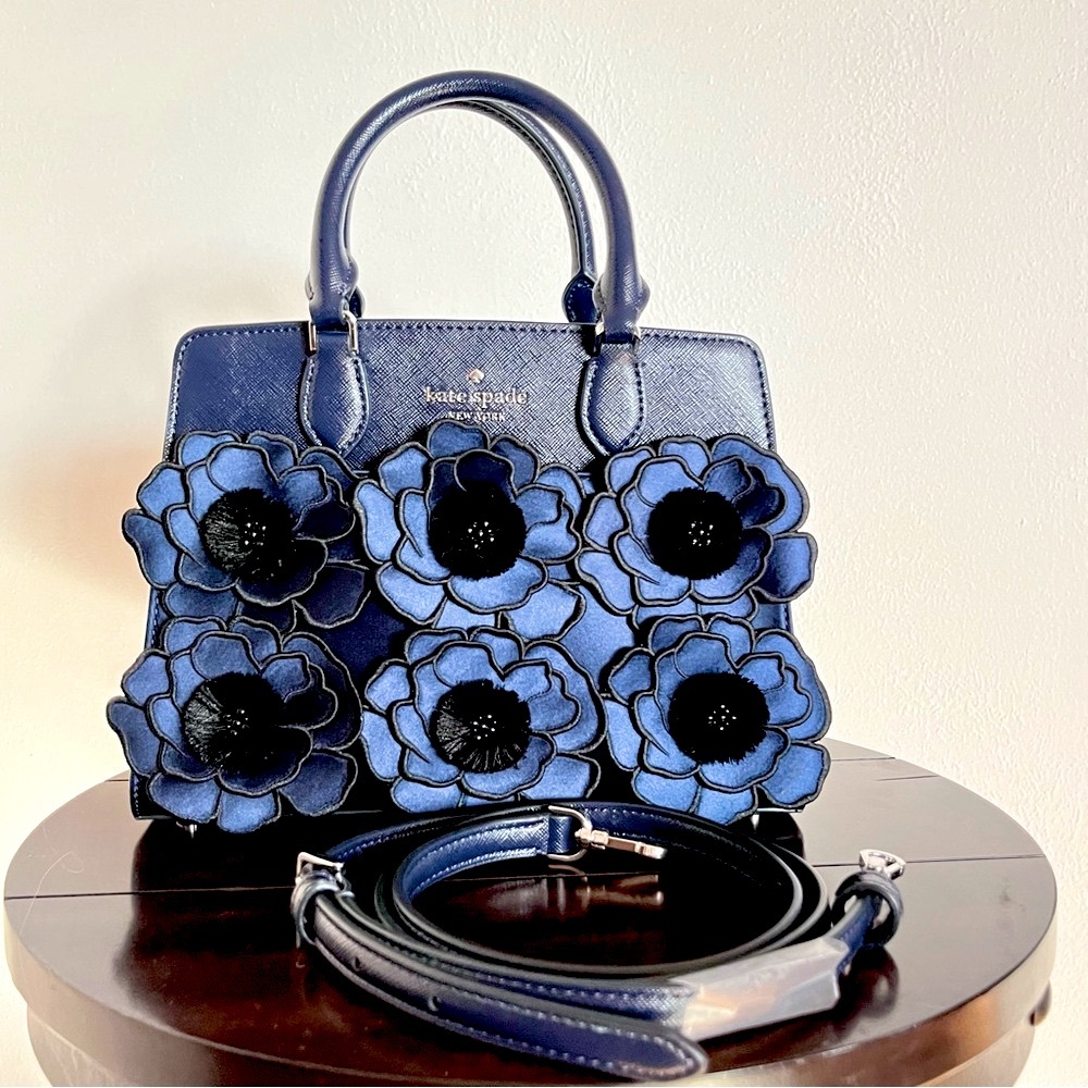 Kate Spade Madison Embroidered Small Satchel/Shoulder Strap (Blue)